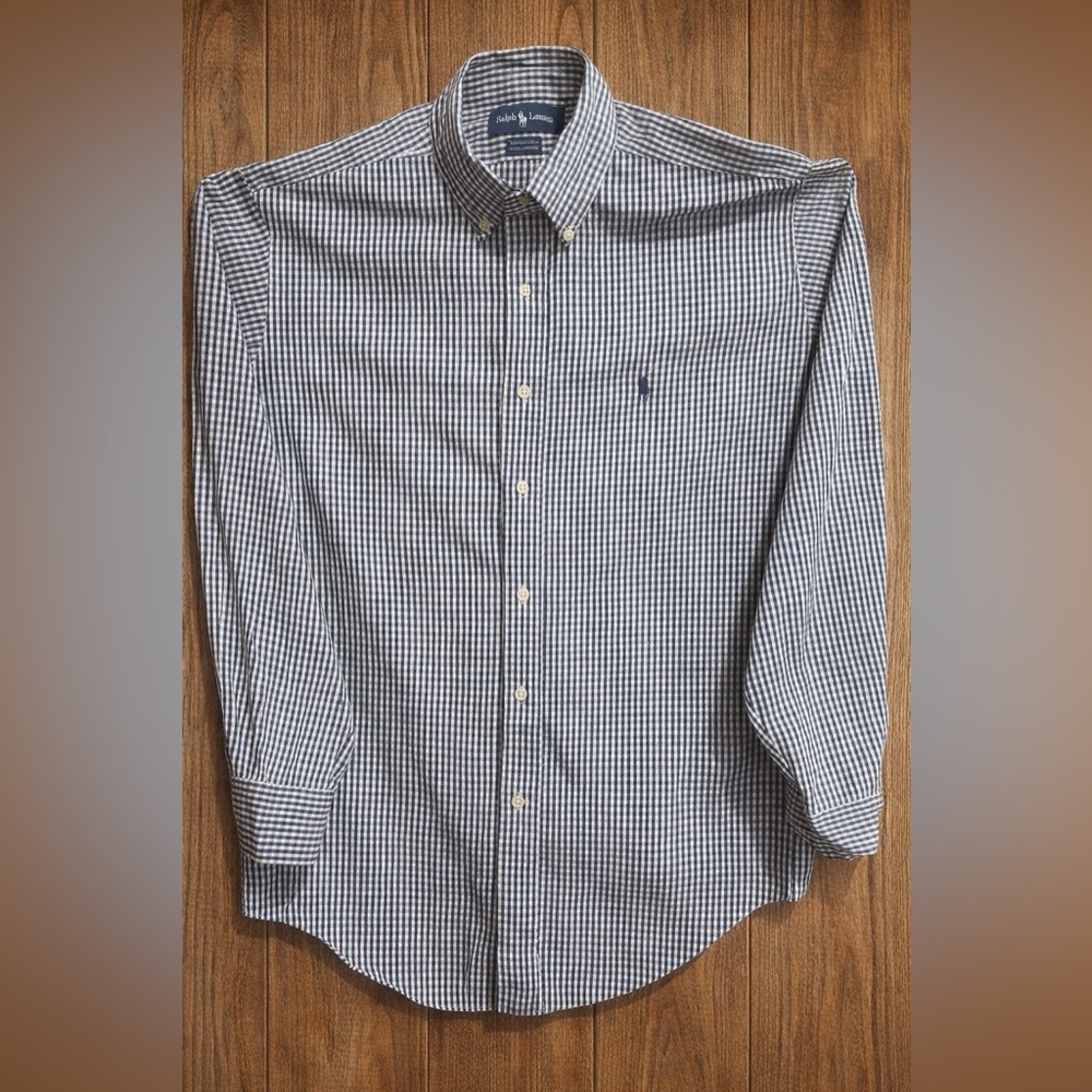 Preppy Polo Ralph Lauren Yarmouth Gingham Shirt 16 34/35 Navy White Classic Fit